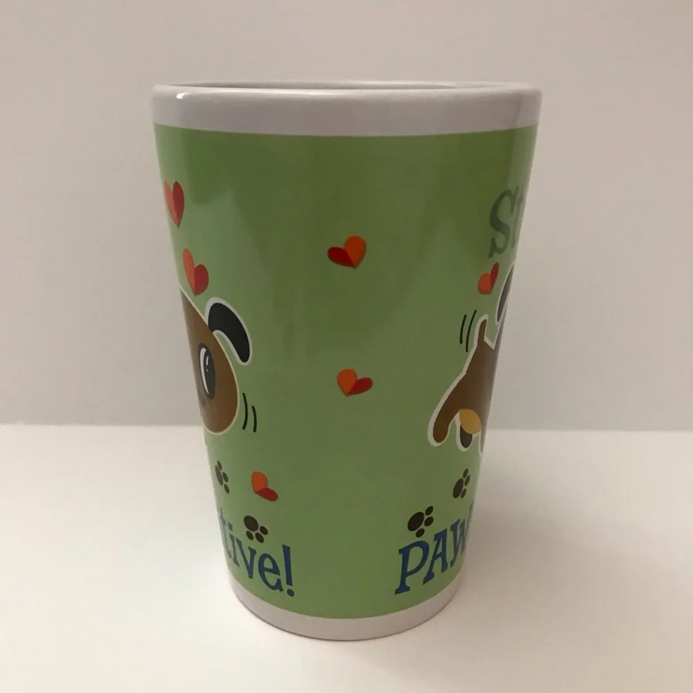 Dog Lovers Tall Coffee Tea Mug Stay Pawsitive 16oz Double Sided Graphics Office